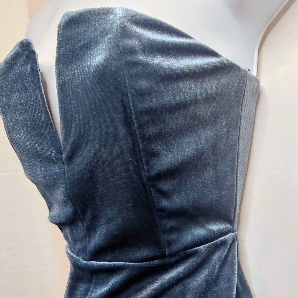 SUPERDOWN BEATRICE‎ VELVET TUBE MINIDRESS TEAL THIGH SLIT DEEP V SZ XS ZIP BACK